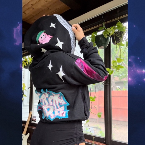 Custom Made Dragon Ball Crop Organic Hoodie Fortune Teller EtherGlyphs OOAK - Picture 5 of 6